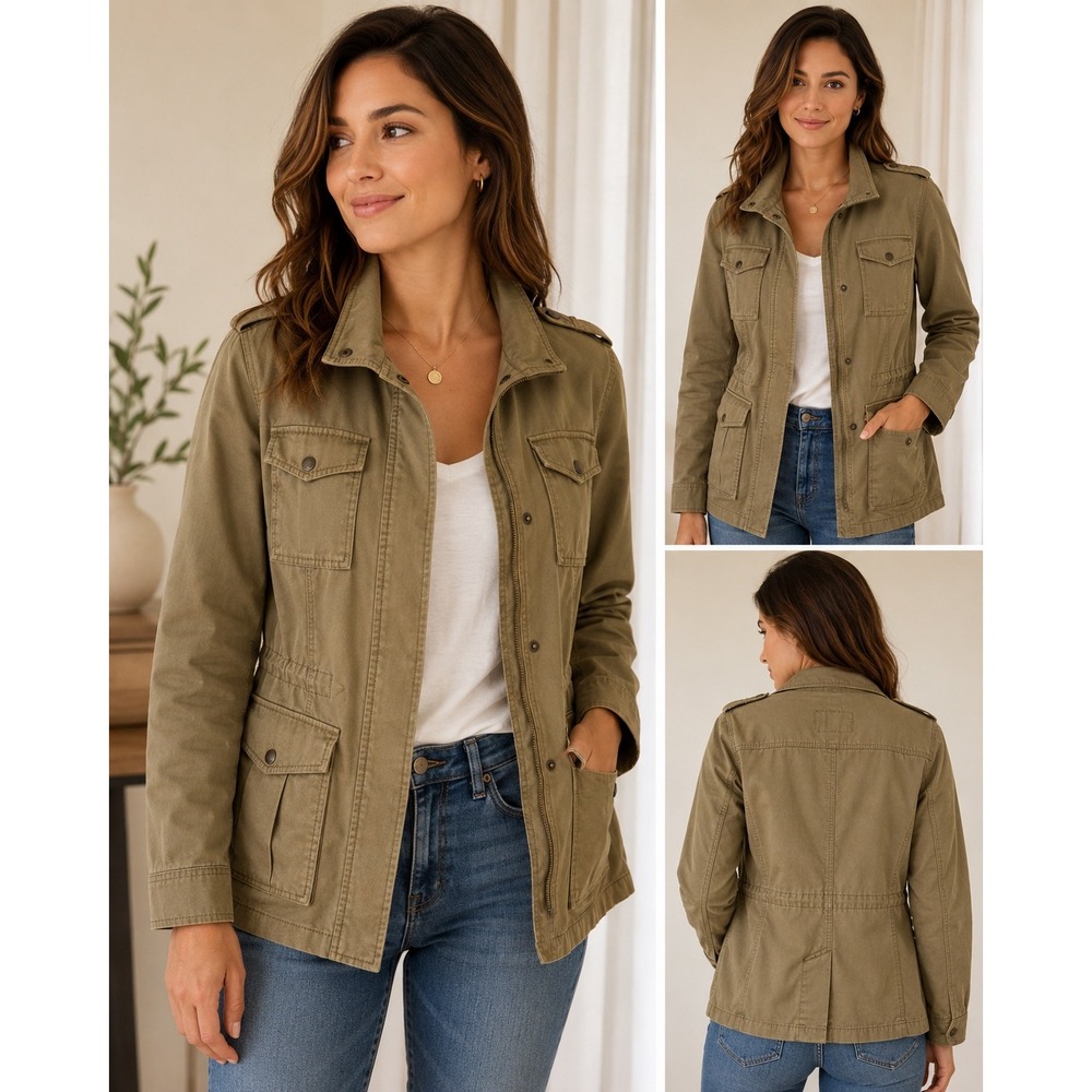Banana Republic‎ Military Patch Utility Jacket Tigers Eye Green Cotton Large